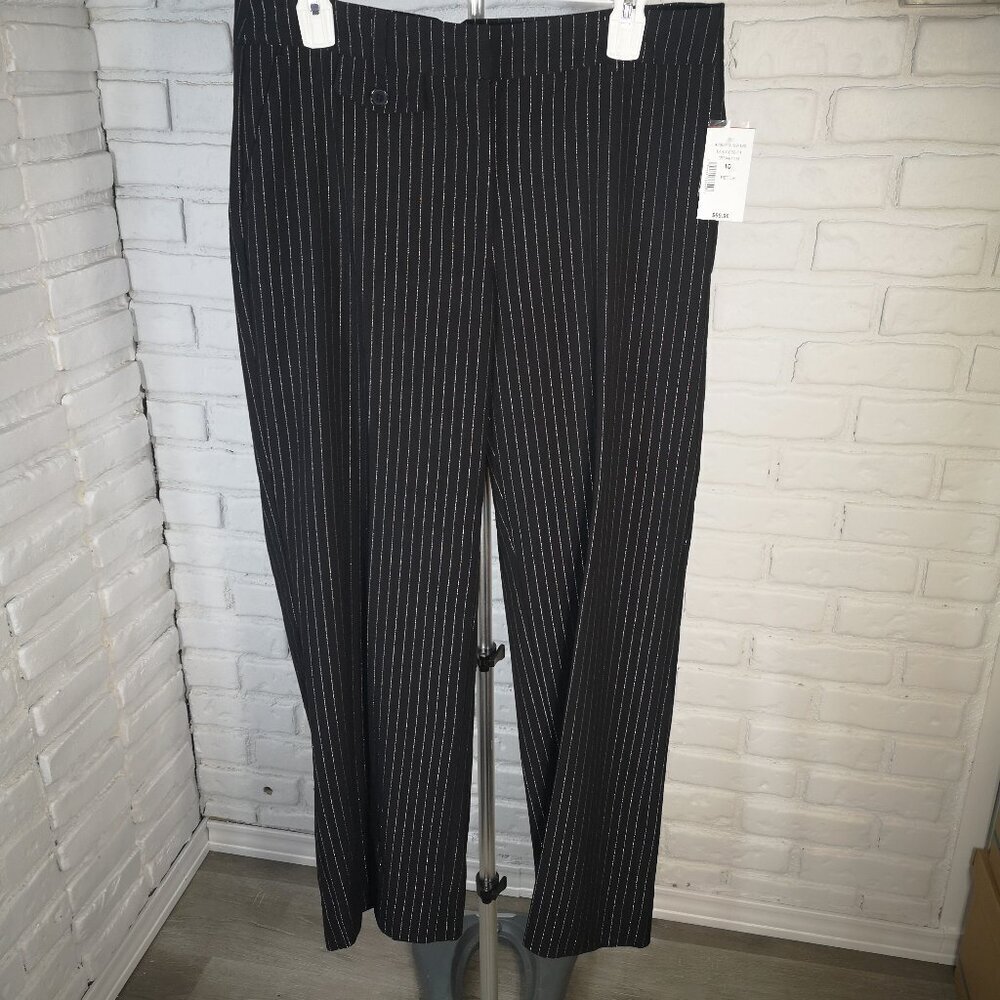 NWT Cleo Petite Ladies Size 10P Black w/ Silver Stripes Wide Leg Pants